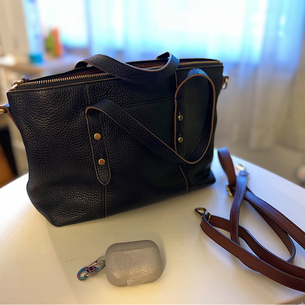 Fossil Black/Brown Leather Crossbody Handbag Tote